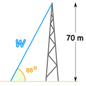 trig tower 70 m and angle 68 degrees