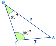 triangle 35 degrees, 105 degrees, 7