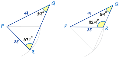 trig sine rule two angles example