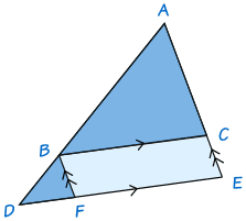 triangles similar ABC and ADE: BF and EC same