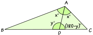 triangles similar angles x and x at A and angles y and 180-y at D