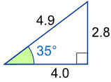 trojúhelník 2.8 4.0 4.9 má 35 ° úhel
