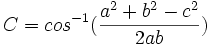 triangle angle from sides C = cos^-1( (a^2+b^2-c^2)/2ab )