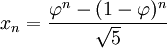 fibonacci formula phi